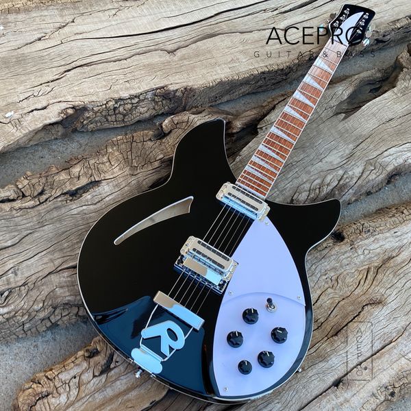 

6 string semi hollow body black color 360 electric guitar tailpiece bridge rosewood fingerboard ing