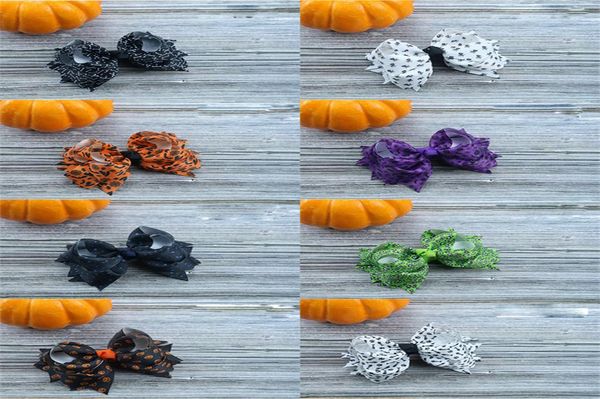 

16 colors halloween styles flower pumpkin hairbows barrettes girls hairclip boutique bowknot hairpins hair accessories gift fj6728610274, Slivery;white