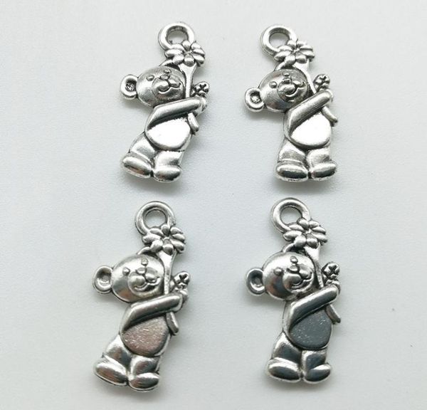

100pcslot baby bear alloy charms pendant retro jewelry diy keychain ancient silver pendant for bracelet earrings necklace 1910mm7422728, Bronze;silver