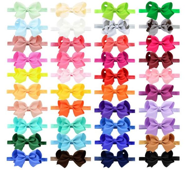 

baby girls bow headband 39 colors turban solid color elasticity hair accessories fashion kids hair bow boutique bowknot hair band7739352, Slivery;white