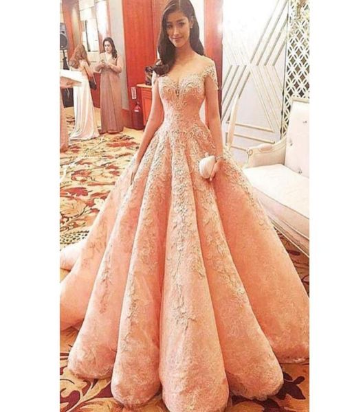 

charming lace ball gown evening dresses see through jewel neck short sleeves beads appliques evening gown saudi celebrity red carp7388220, Black;red