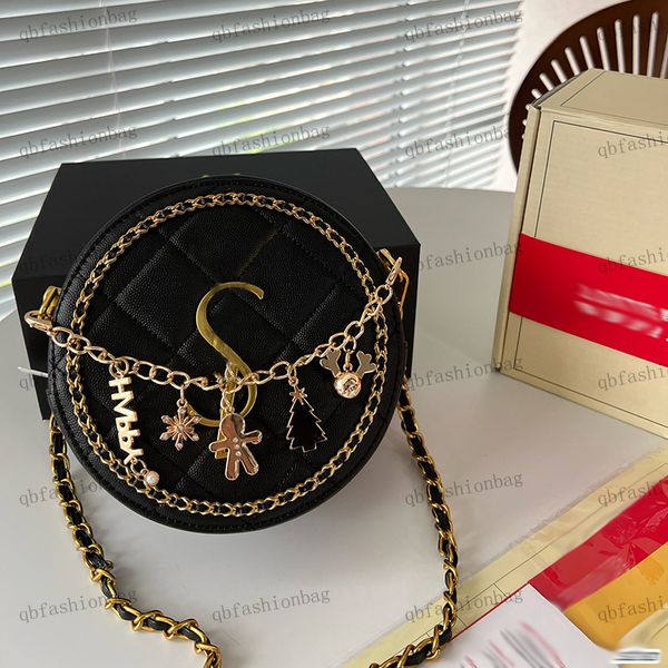 

23cc designer womens makeup bag round cake bag diamond-shaped diamond pendant hardware metal buckle matelasse chain crossbody bags handbag c