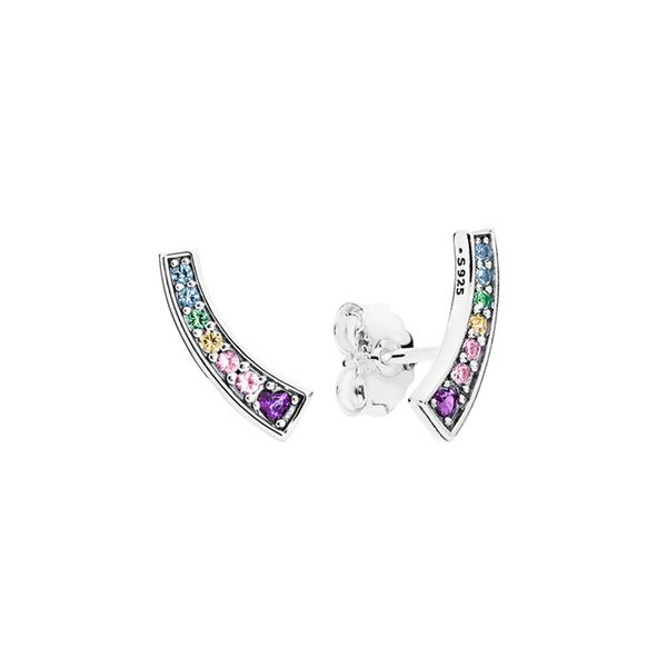

sparkling rainbow stud earrings for pandora 925 sterling silver luxury earring set designer jewelry for women colorful crystal diamond earri, Golden;silver
