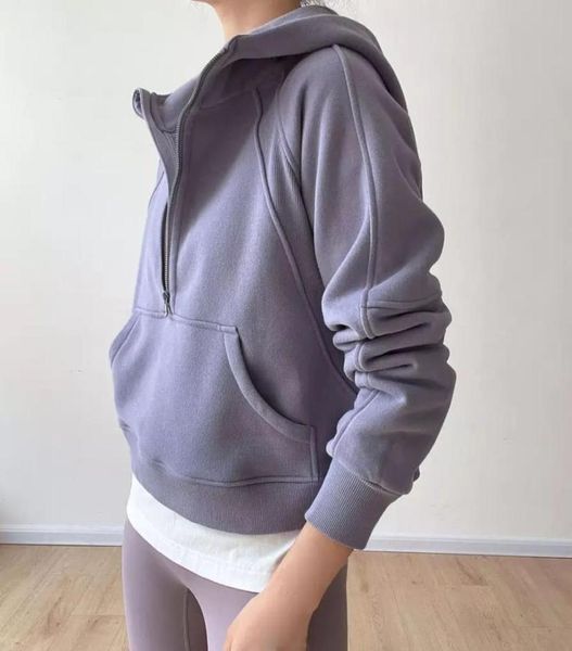 

ll women autumn scuba hoodies half zipper sweatshirt yoga suit jacket ladies gym activewear fleece loose workout pullover7739845