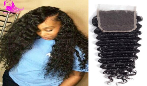 

deep wave closure brazilian peruvian malaysia indian deepwave swiss lace closures middle 3 part bleached knots front 130 den9702461, Black