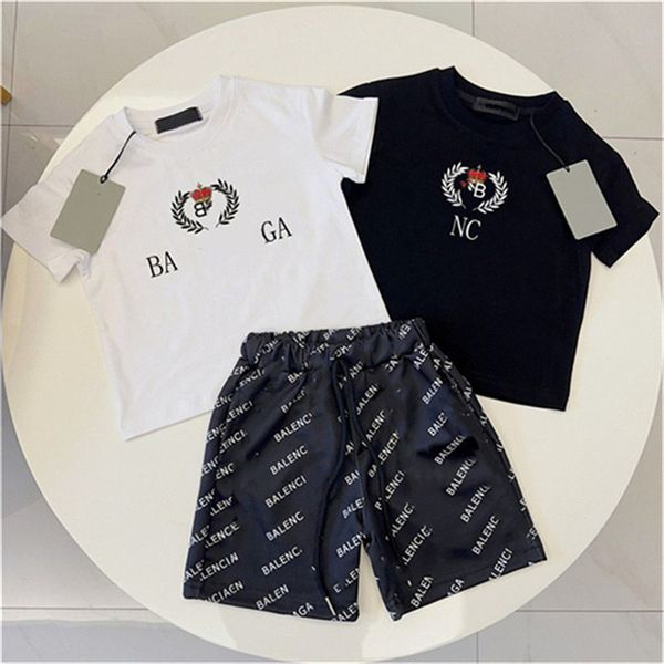 

2 pieces children's designer t-shirt + shorts 2 pieces children's shorts summer t-shirt letters b04#100cm-150cm, White