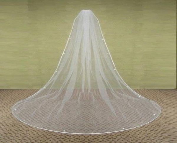 

2019 new style white ivory one layer chepest wedding veils long usa soft tulle crystal 109382, Black