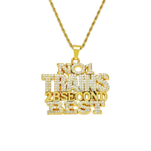 

hip hop rapper shiny diamond pendant gold necklace creative no.1 trains 2bsecond full zircon pendant copper micro-inset zircon jewelry 60cm, Silver