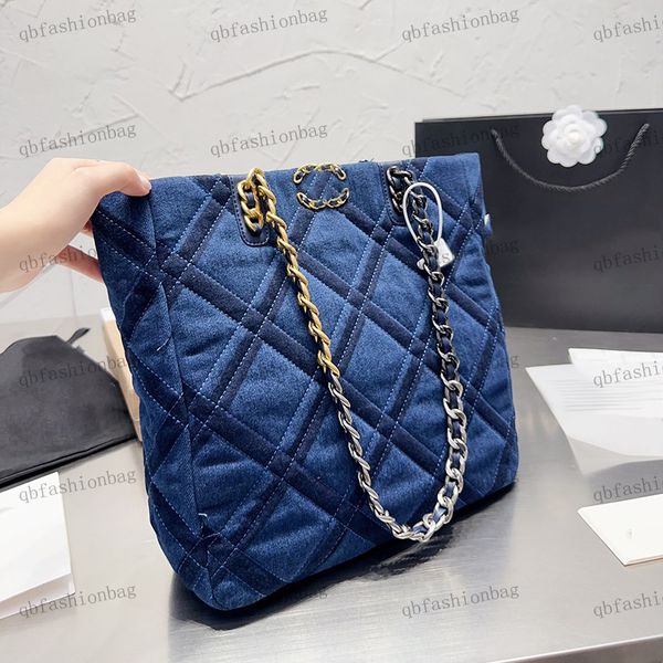 

19 designer ladies classic denim bag with diamond embroidery matelasse chain shoulder bag underarm bag gold hardware metal c buckle shopping