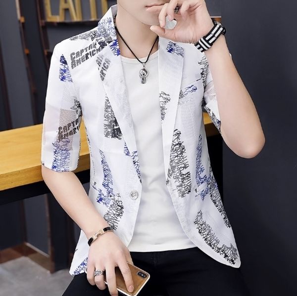

men's suits blazers mens half sleeve slim fit blazer suit summer thin jacketsingle breasted coat jacket printing casual fashion 230630, White;black