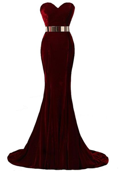

2019 shopping sweetheart neck mermaid evening dresses velvet burgundy metal belt formal evening gowns prom dresses5367734, Black;red
