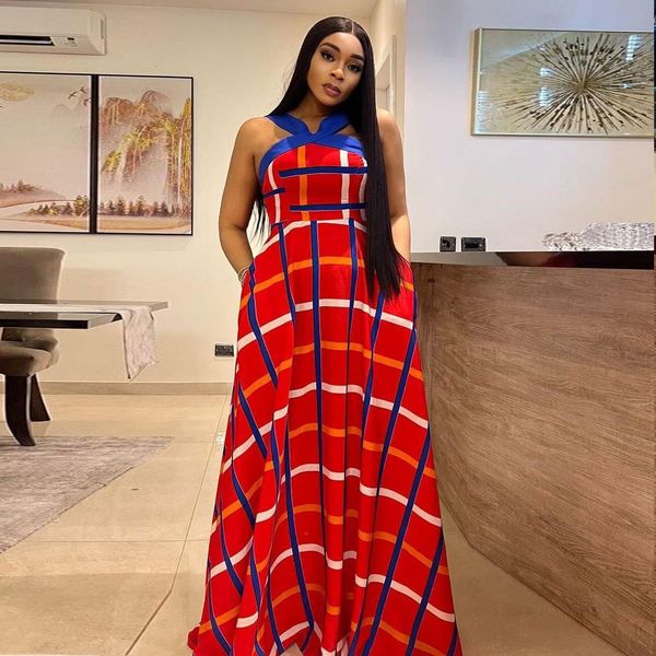 

basic casual dresses 2023 printed long dress sleeveless dew shoulder pockets floor length 230701, Black;gray