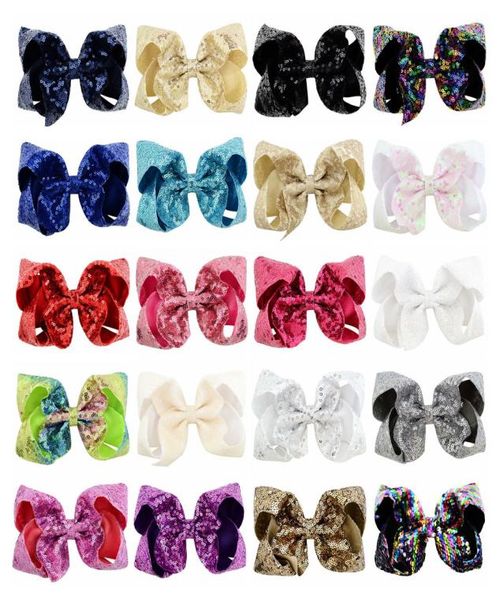 

dhl80pcs glitter 6 inch hair bows clips rainbow sequins alligator clips hair accessories for baby girl toddlers kids yl8523926976, Slivery;white
