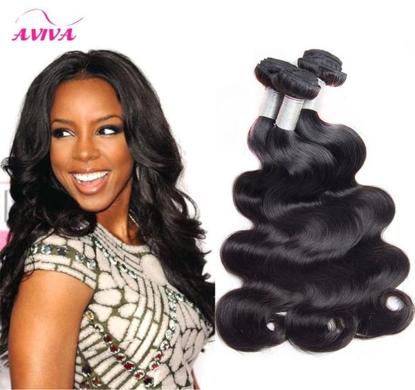 

brazilian virgin hair body wave 9a grade malaysian cambodian indian peruvian remy human hair weaves bundles natural color extensio2687947, Black