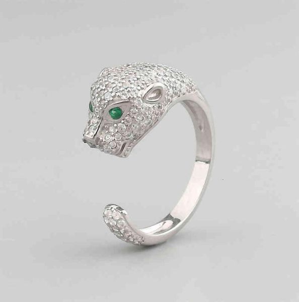 

classic trend micro full diamond zircon leopard head ring fashion atmosphere spirit diamond open8753372, Silver
