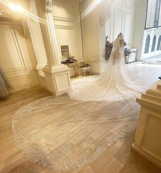 

2022 luxurious beaded crystals bridal veils sequined lace tulle wedding accessories sparkly fashion headpieces zj4444811046, Black