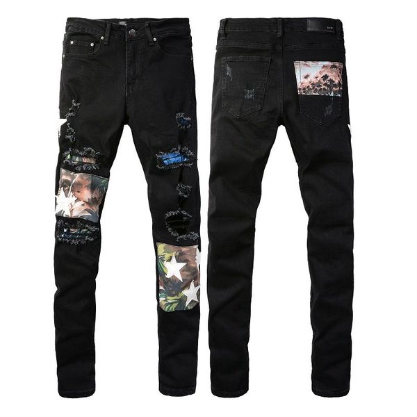 

mens jean distressed ripped bikers man luxury designer jeans slim fit motorcycle biker denim for men s black pour hommes ami#13, Blue