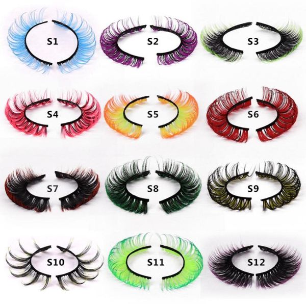 

color russian false eyelashes dd curl red pink green dramatic 3d faux mink colored eye lashes bulk fluffy rainbow color extension6715015