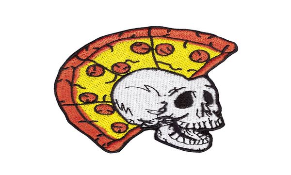

exquisite computer embroidery skull mohawk punk rock pizza biker embroidered applique iron on patch for clothing1434848