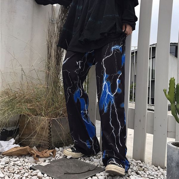 

men's pants hip hop loose joggers lightning print streetwear harem men clothing wide leg trousers jogging sweatpants 230630, Black