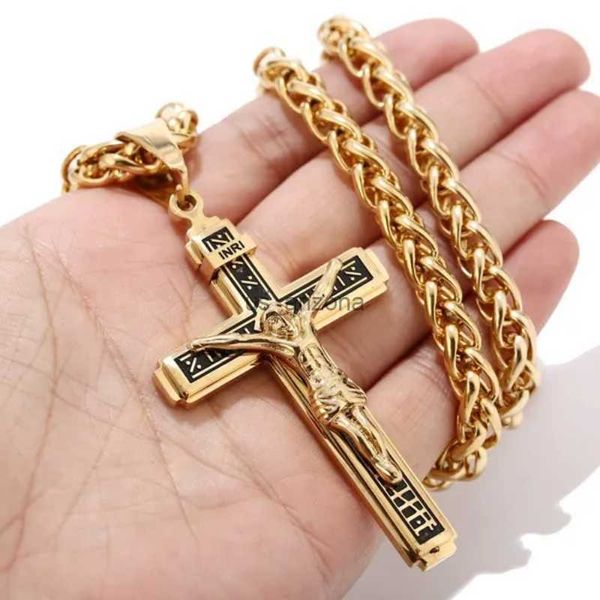 

hip hop personality cross religious pendant necklace for men charm jesus cross jewelry teen accessories birthday gift for men l230620, Silver