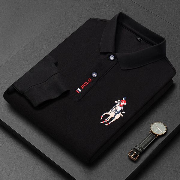 

men's polos 5 colors2023 fashion embroidery long sleeve polo shirt solid color lapel business casual 230630, White;black
