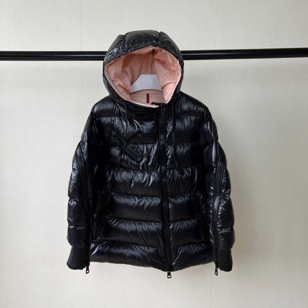 

ladies winter pink inner down hooded loose stylish down jacket, diagonal zipper design, advanced wind and waterproof, size m to size 4xl loo, Black