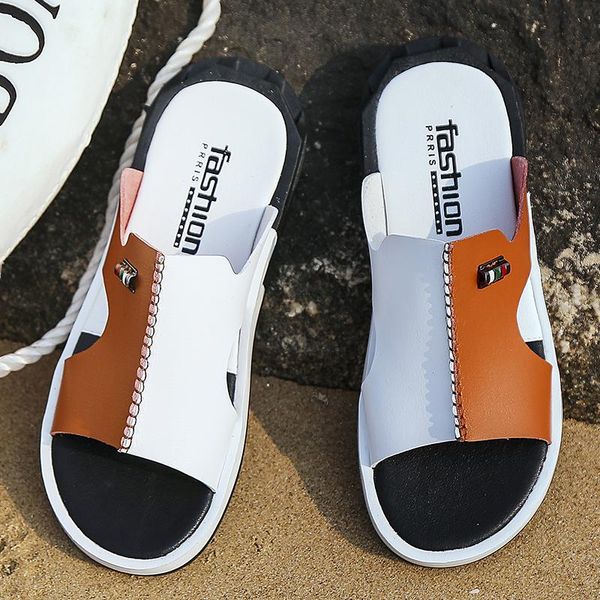 

dress personality summer flipflops for men beach slippers brown sandals comfortable shoes nonslip bathroom shoes men eva slides, White