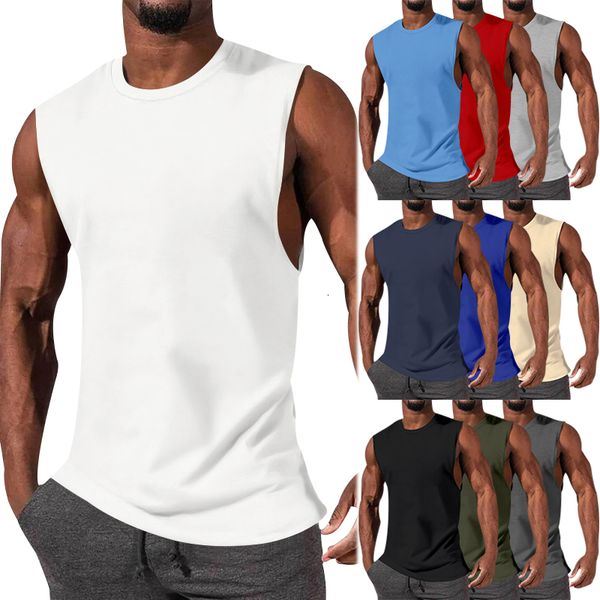 

men' tank 2023 fitness solid color sleeveless breathable sports running tshirt 230630, White;black