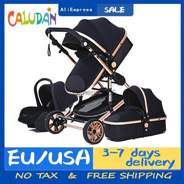 

luxurious baby stroller 3 in 1 portable travel baby carriage folding prams aluminum frame high landscape car for newborn baby