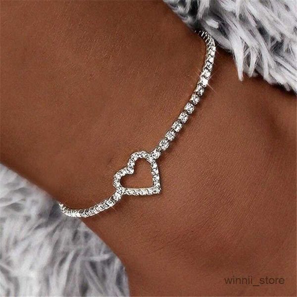 

charm bracelets adjustable heart shap pendant chain women's anklets silver gold color luxury bracelet on party fashion jewelry r230701, Golden;silver
