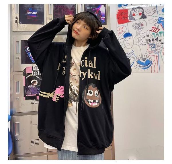 

women s hoodies sweatshirts kawaii clothes fun cartoon printing kpop american retro y2k foaming goth women clothing hip hop street loose hoo, Black