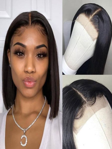 

4x4 bob lace closure bob wig lace front human hair wigs pre plucked for black women short straight brazilian hd lace closure wig4551960, Black;brown