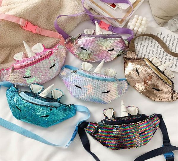 

kids unicorn fanny pack sequins cartoon waist belt bags fashion girls crossbody messager bag paillette purse travel beach shoulder8866214, Black