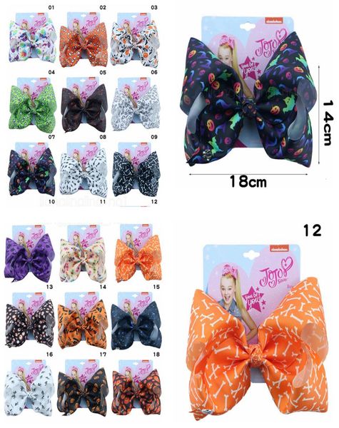 

18styles halloween jojo bows with clip cartoon printed hair accessories for girls jojo hair barrettes bows hair bow 8inch headwear8673857, Slivery;white