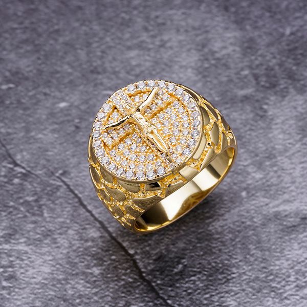 

925 silver full diamond trendy hip hop men's ring cross set diamond ring