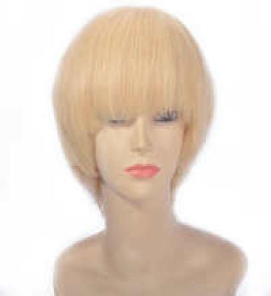 

short human hair wigs for women 8 inch 613 blonde brazilian hair straight lace front wig pre plucked2439858, Black;brown