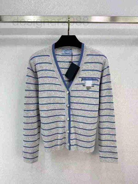 

women's knits & tees designer 23 spring/summer lazy grey blue stripe v-neck letter jacquard thin fit slim knitted cardigan pcjz, White