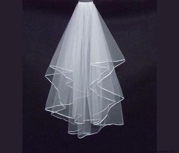 

two layers wedding veils with tomb white ivory satin edge satin edge two layer wedding accessory bridal veils4396159, Black