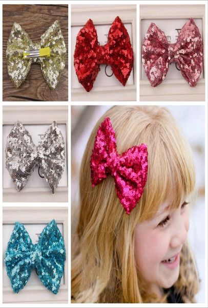 

baby girls hairpins barrettes kids paillette sequin clipper big bows with metal teeth clip boutique hair accessories kfj347469653, Slivery;white