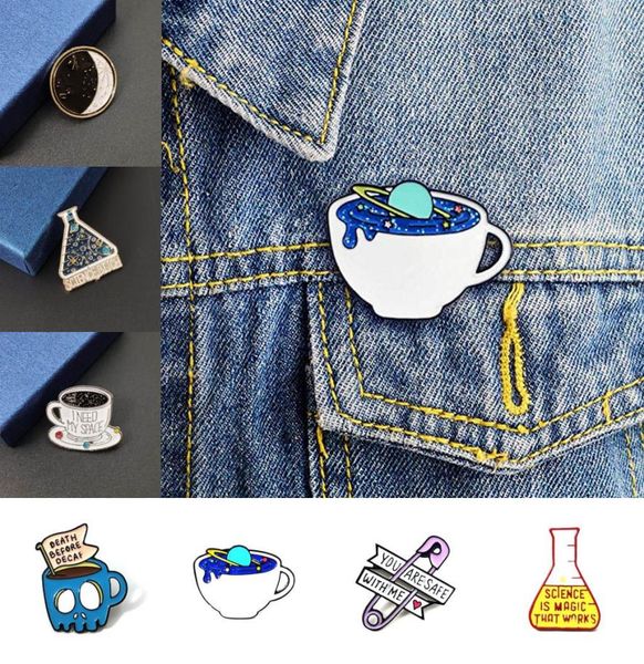 

creative brooch coffee cup constellation love pin blue tears book experiment bottle drip oil brooches for jacket badge jewelry uni3031001, Gray