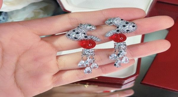 

2020 new designer 925 silver needle and ruby color stone zircon leopard earrings 18k white gold plated silver color women party je8782309, Golden