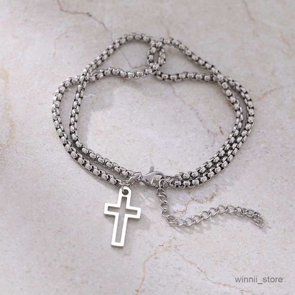 

charm bracelets stainless steel bracelets cross pendant fashion double chain hip hop goth party male bracelet for women jewelry gift r230701, Golden;silver