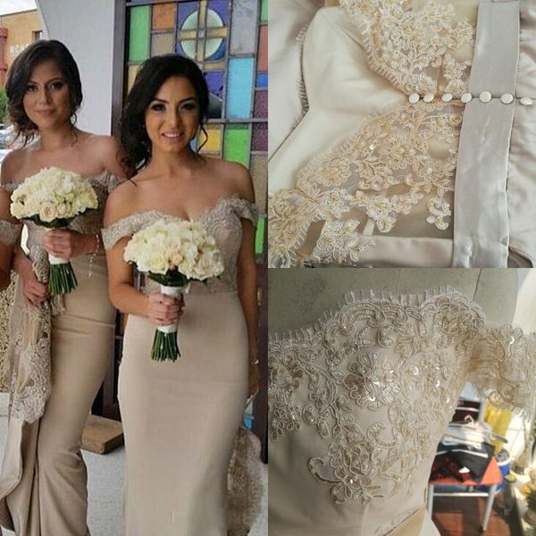 

2023 bridesmaid dresses beach champagne long mermaid off shoulder lace appliques crystal beads for weddings satin formal maid of honor gowns, White;pink