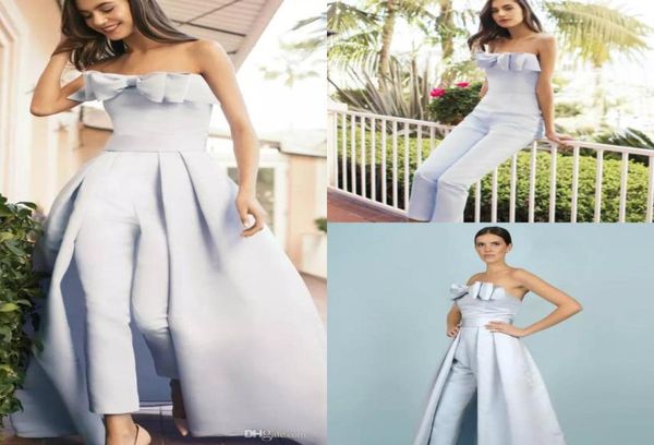 

light sky blue women jumpsuits with detachable train bow strapless neck elegant prom dress party formal evening gowns satin oversk5221080, Black