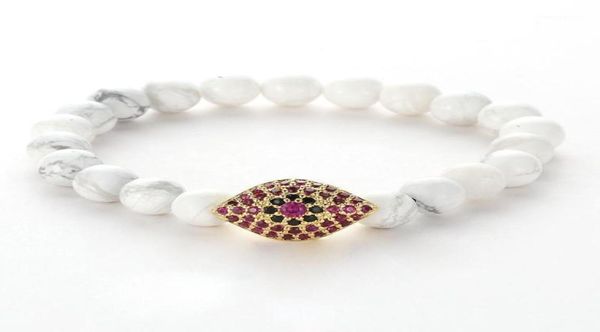 

beaded strands 8mm white pine stone beads bracelet bangle micro inset zircon metal eyes charm elastic men women couples jewelry13665146, Black