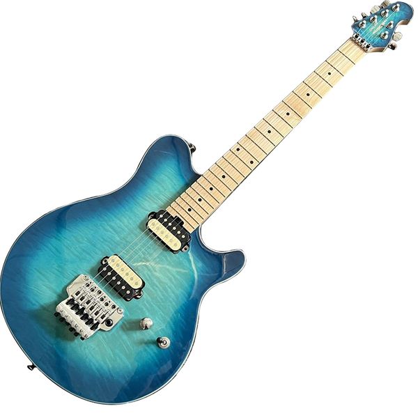 

customization blue electric guitar professional performance level zebra pickup