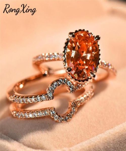

cluster rings rongxing 2pcsset champagne oval stone joint for women zircon nov birthstone midi ring sets bridal jewelry fashion g9577786, Golden;silver