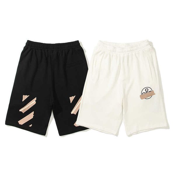 

off summer new fashion brand airport tape casual sports shorts ow men's and women's beach capris, Black
