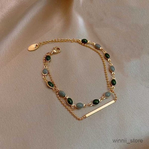 

charm bracelets beaded chain double adjustable bracelet blue green color charm baguette bracelets for women jewelry r230701, Golden;silver